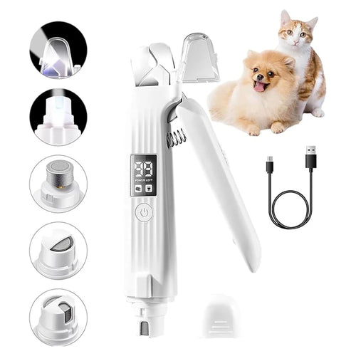 Dog Cat Nail Clipper Grinder 2 in 1 USB Rechargeable LED Lights Animal Splash Guard Pet Nail File Grinder
